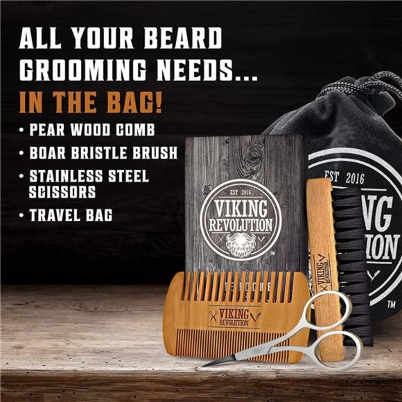 Beard Comb & Beard Brush Set for Men -Natural Boar Bristle Brush and Dual Action - Picture 3 of 6